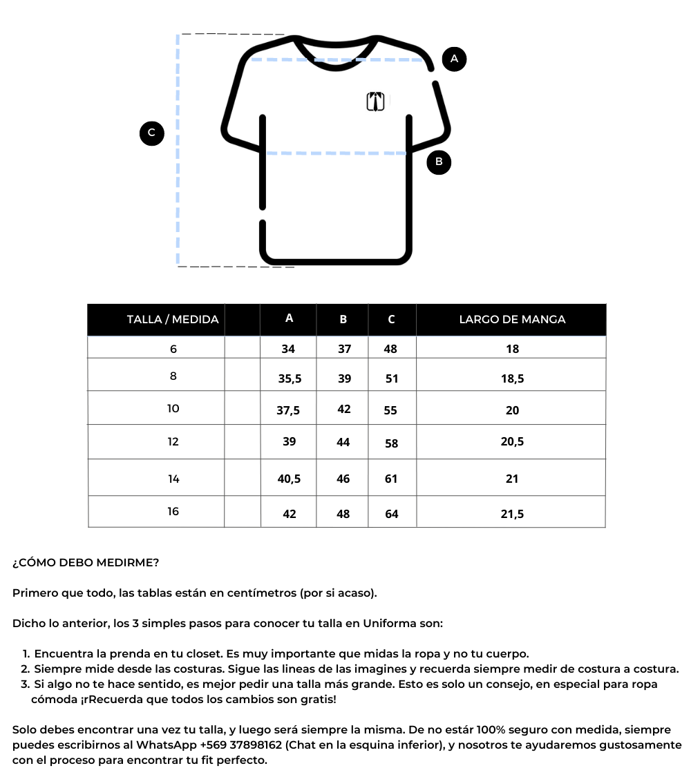 Tabla de Medidas  Camiseta Básica Mujer – Apoštol Q.C.
